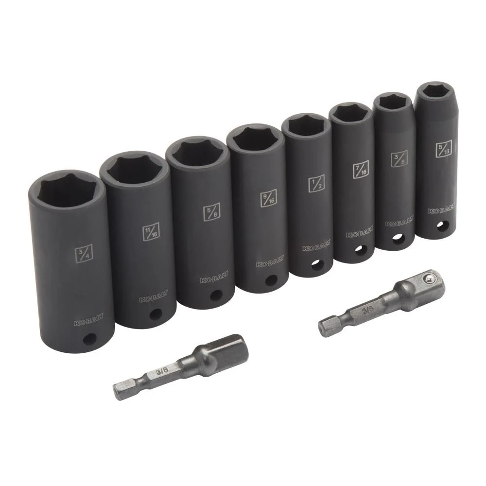 Kobalt Impact Sockets & Impact Socket Sets 10-Piece Standard (SAE) 3/8-in Drive Set 6-Point Impact Socket Set 3 Kobalt Impact Sockets & Impact Socket Sets 10-Piece Standard (SAE) 3/8-in Drive Set 6-Point Impact Socket Set