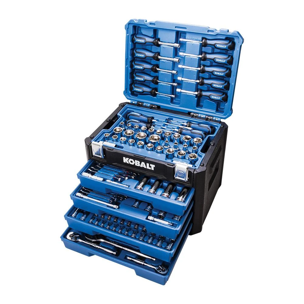 Kobalt Mechanics Tool Sets 189-Piece Standard (SAE) and Metric Combination Polished Chrome Mechanics Tool Set (1/4-in; 3/8-in) 4 Kobalt Mechanics Tool Sets 189-Piece Standard (SAE) and Metric Combination Polished Chrome Mechanics Tool Set (1/4-in; 3/8-in) - Image 2