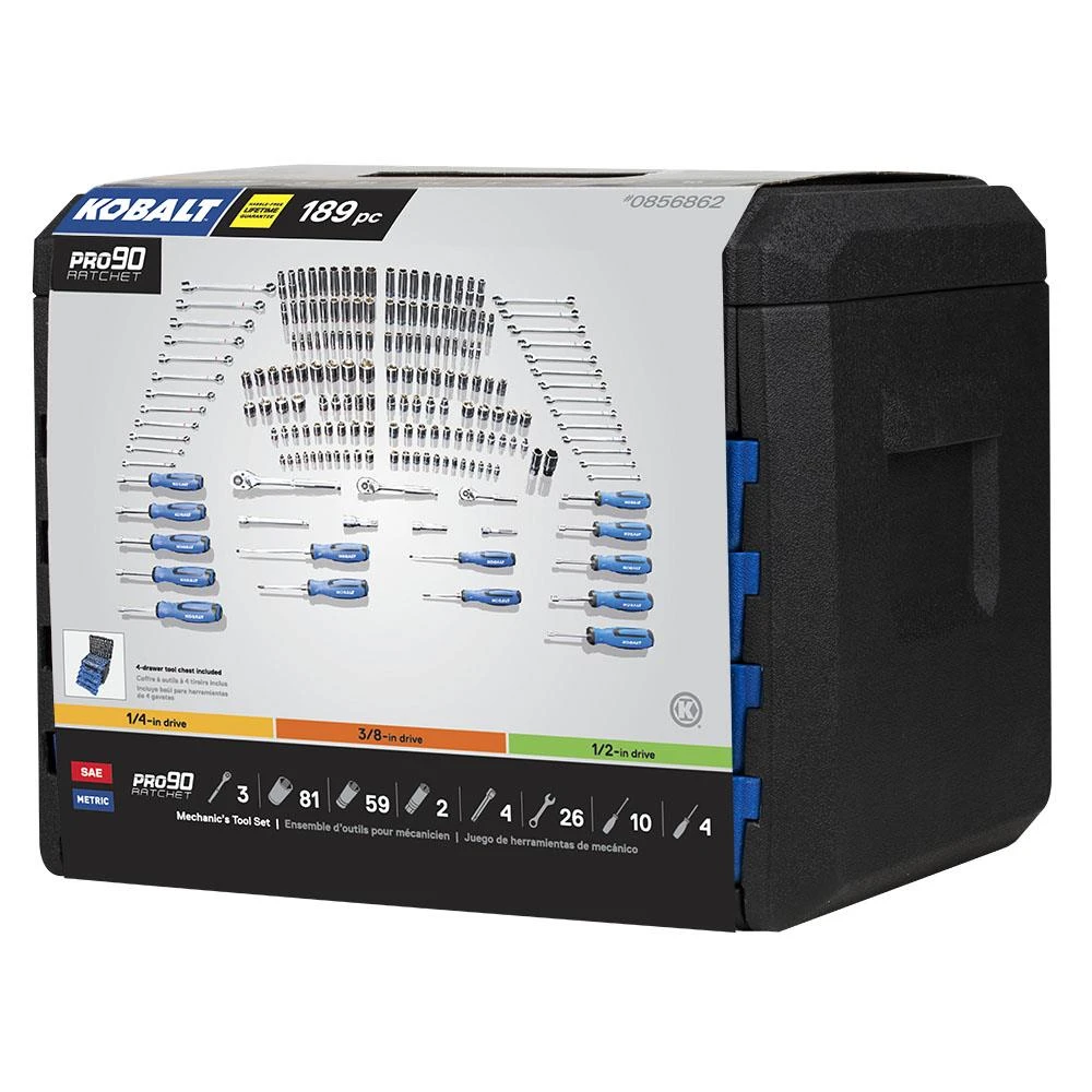 Kobalt Mechanics Tool Sets 189-Piece Standard (SAE) and Metric Combination Polished Chrome Mechanics Tool Set (1/4-in; 3/8-in) 8 Kobalt Mechanics Tool Sets 189-Piece Standard (SAE) and Metric Combination Polished Chrome Mechanics Tool Set (1/4-in; 3/8-in) - Image 6