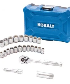 Kobalt Mechanics Tool Sets 24-Piece Standard (SAE) and Metric Combination Polished Chrome Mechanics Tool Set (3/8-in)