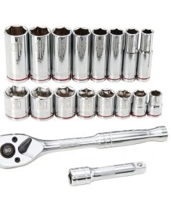 Kobalt Mechanics Tool Sets 19-Piece Standard (SAE) Polished Chrome Mechanics Tool Set (3/8-in)