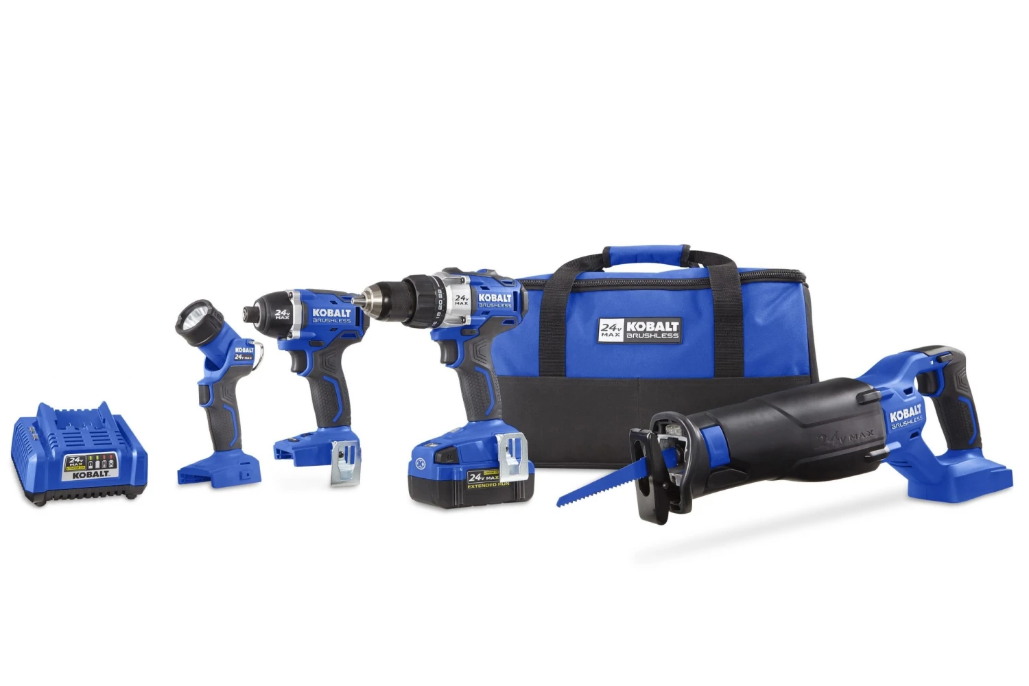 Kobalt Power Tool Combo Kits 4-Tool 24-Volt Max Brushless Power Tool Combo Kit with Soft Case (1-Battery Included and Charger Included) 3 Kobalt Power Tool Combo Kits 4-Tool 24-Volt Max Brushless Power Tool Combo Kit with Soft Case (1-Battery Included and Charger Included)