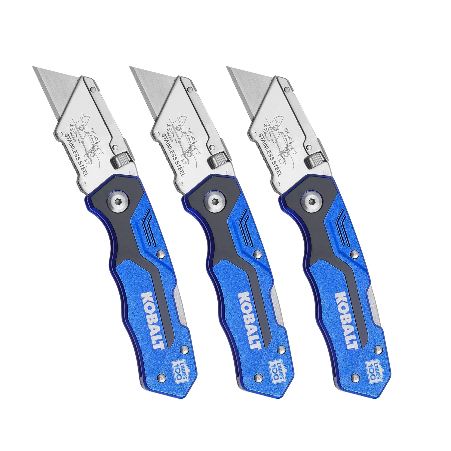 Kobalt Utility Knives Kobalt 3pk Lockback knife set 18mm 3-Blade Folding Utility Knife 3 Kobalt Utility Knives Kobalt 3pk Lockback knife set 18mm 3-Blade Folding Utility Knife
