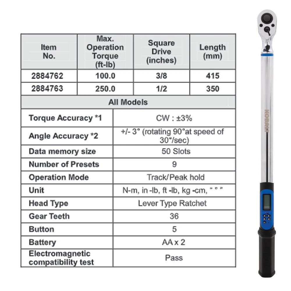 Kobalt Torque Wrenches 1/2-in Drive Digital Torque Wrench (12.5-ft lb to 250-ft lb) 9 Kobalt Torque Wrenches 1/2-in Drive Digital Torque Wrench (12.5-ft lb to 250-ft lb) - Image 7