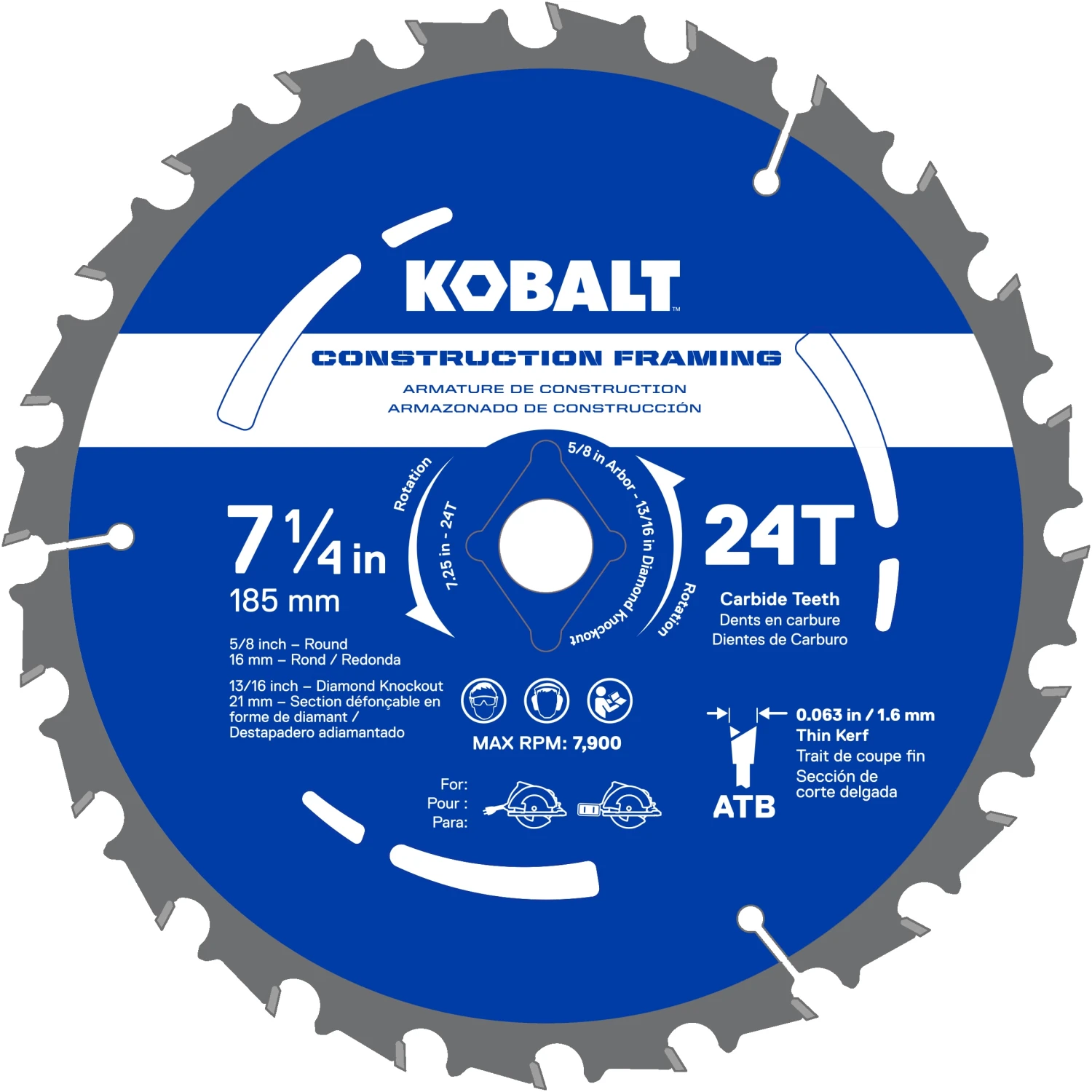 Kobalt Circular Saw Blades 7-1/4-in 24-Tooth Tungsten Carbide-tipped Steel Circular Saw Blade 3 Kobalt Circular Saw Blades 7-1/4-in 24-Tooth Tungsten Carbide-tipped Steel Circular Saw Blade