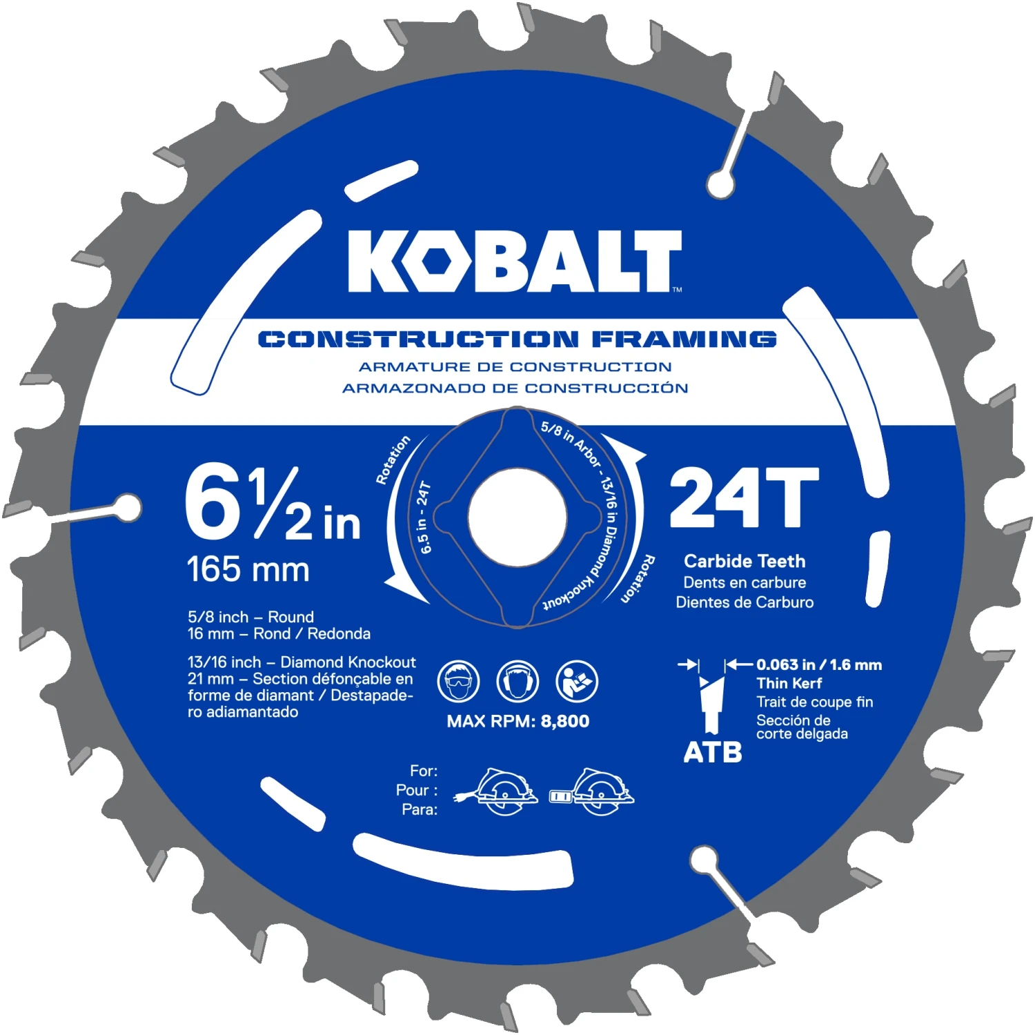 Kobalt Circular Saw Blades 6-1/2-in 24-Tooth Tungsten Carbide-tipped Steel Circular Saw Blade 3 Kobalt Circular Saw Blades 6-1/2-in 24-Tooth Tungsten Carbide-tipped Steel Circular Saw Blade