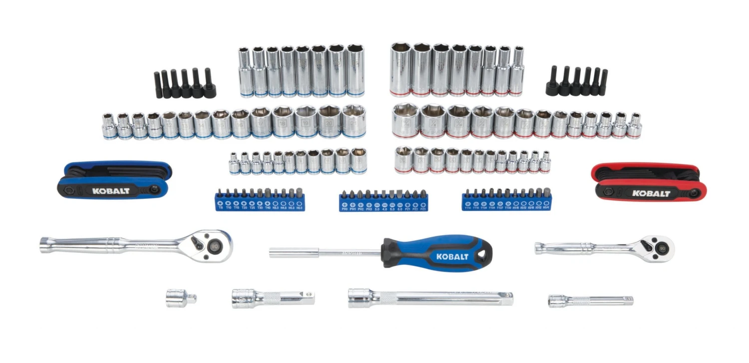 Kobalt Mechanics Tool Sets 135-Piece Standard (SAE) and Metric Combination Polished Chrome Mechanics Tool Set (1/4-in; 3/8-in) 3 Kobalt Mechanics Tool Sets 135-Piece Standard (SAE) and Metric Combination Polished Chrome Mechanics Tool Set (1/4-in; 3/8-in)