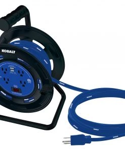 Kobalt Extension Cord Accessories 4-Outlet KOBALT Black/Blue Cord Reel 2-USB w/80ft 14/3 SJTW Ext Cord -Kobalt Outlet Store 44117356 scaled